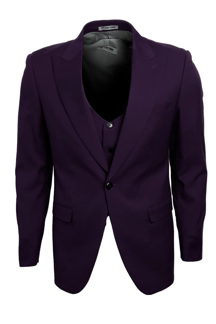 Cheap priced Suit  - Men's Vested One Button Peak Lapel Stacy Adams Eggplant Suit - 38 Short Jacket+32 Waist Adjustable 28to34)(Height: 5 4 to5 7 )(Neck  15-16.5)S-M)