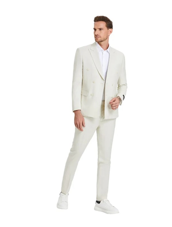 Elegant Cream Double-Breasted Suit - Summer Sophistication - Coat Size 38
