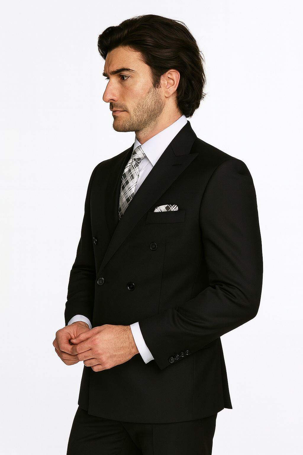 Pacelli by Zacchi Men's 2-Piece Double Breasted Suit - Solid Colors - 38 Short Jacket+32 Waist Adjustable 28to34)(Height: 5 4 to5 7 )(Neck  15-16.5)S-M)