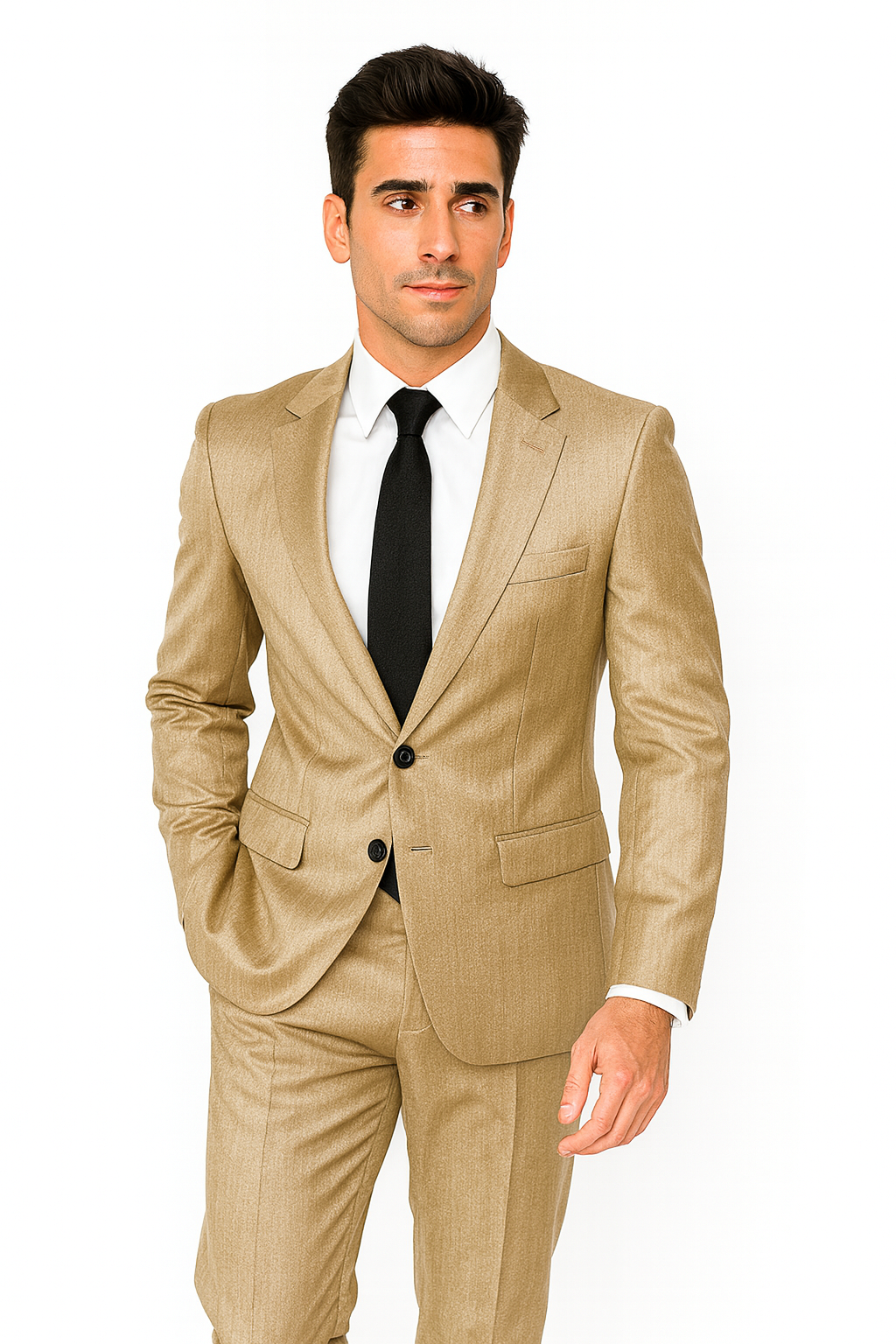 Alberto Nardoni Tan~Khaki~Taupe Vested Linen Wedding Suit - 38 Long + 32 Waist(Adjust 2" Large and amp 4")