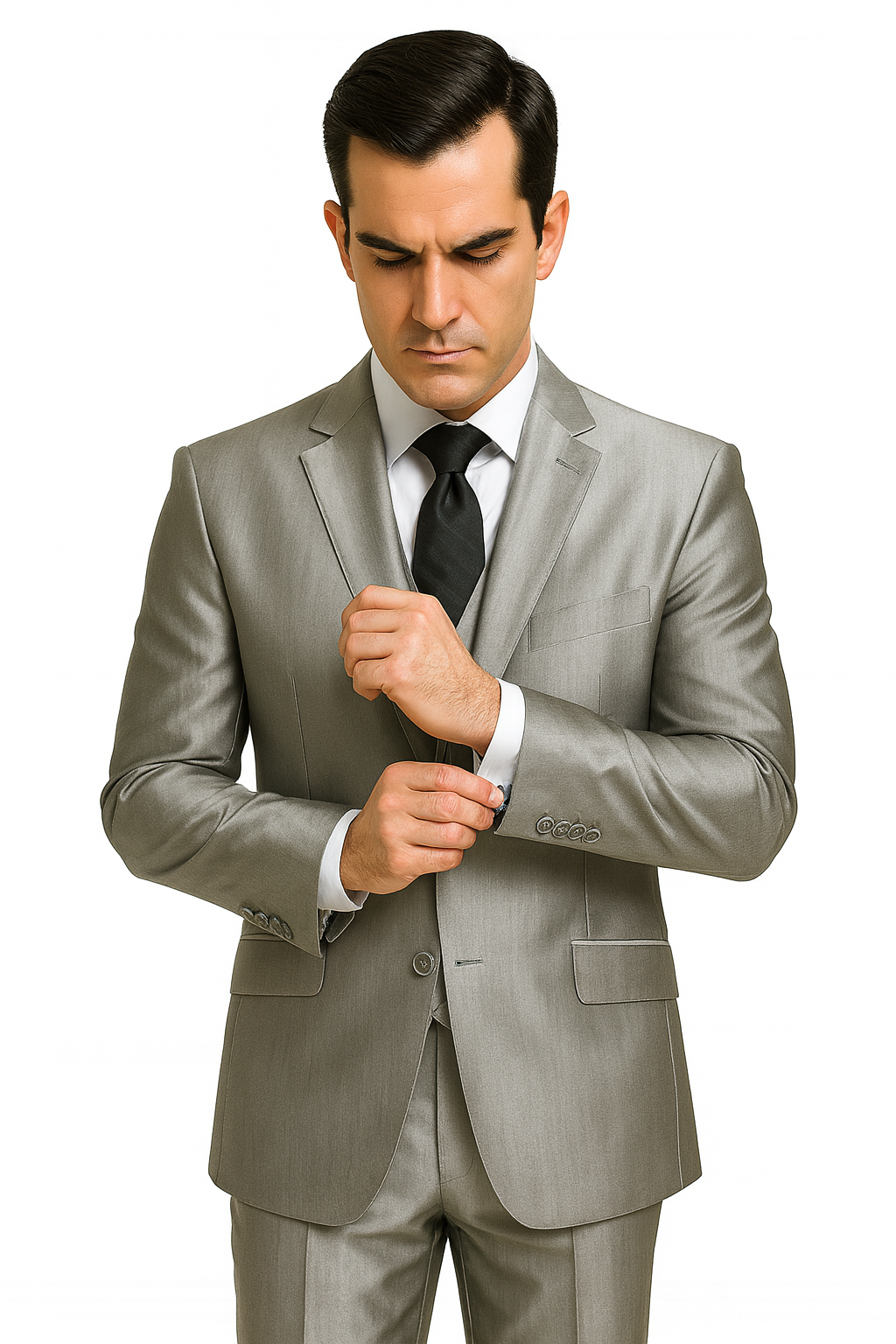 Sateen Metallic Shiny Men's 2 Button Silver Slim Fit Shark Skin Suit Tuxedo looking Men's Sharkskin Suit - Coat Size 38