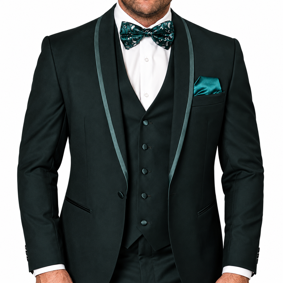 3-Piece Hunter Tuxedo with Bow Tie and Flat Front Pants - Hunter