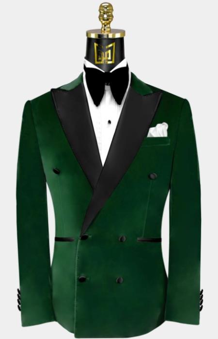 Double Breasted Tuxedo - Velvet Tuxedo Dinner Jacket In Black - Navy - Emerald Green - Burgundy - 38 Short Jacket+32 Waist Adjustable 28to34)(Height: 5 4 to5 7 )(Neck 15-16.5)S-M)