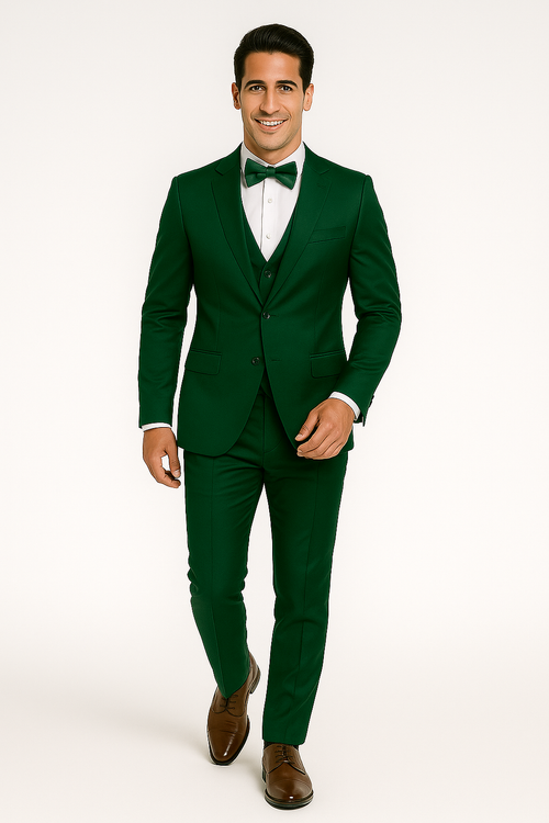 Emerald Green Satin Tuxedo Four Piece Set - Wedding - Prom