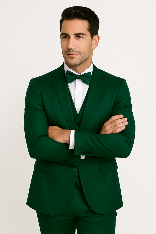 Emerald Green Satin Tuxedo Four Piece Set - Wedding - Prom