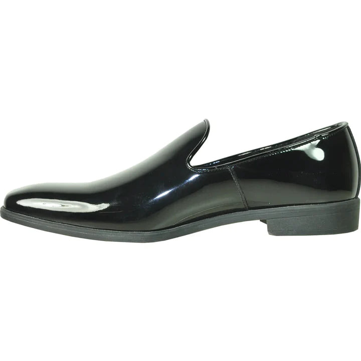 MENS CLASSIC PLAIN TOE SLIP ON PATENT LOAFER SHOE IN BLACK - 6.5M