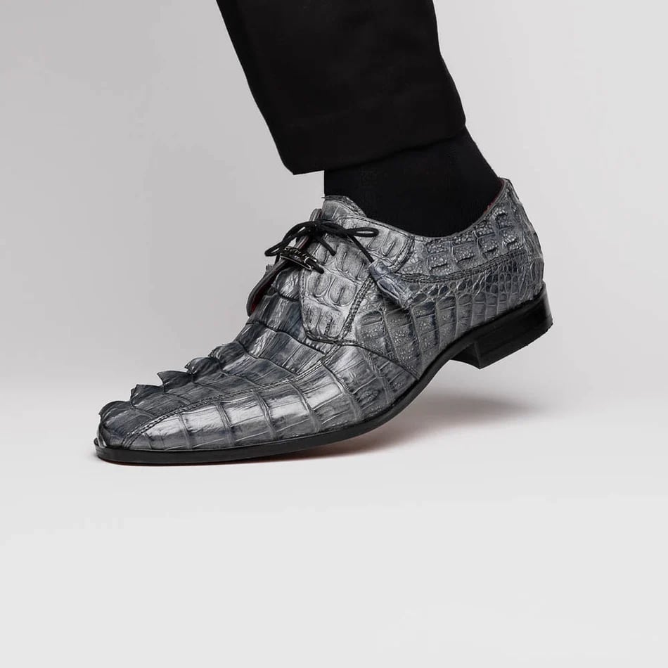 Marco Di Milano Cancun Men's Shoes Gray Exotic Hornback Crocodile Skin Derby Oxfords - 9.5