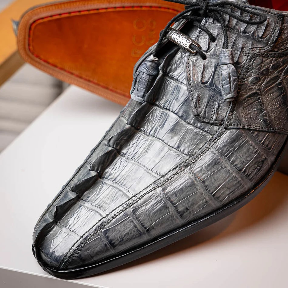 Marco Di Milano Cancun Men's Shoes Gray Exotic Hornback Crocodile Skin Derby Oxfords - 9.5