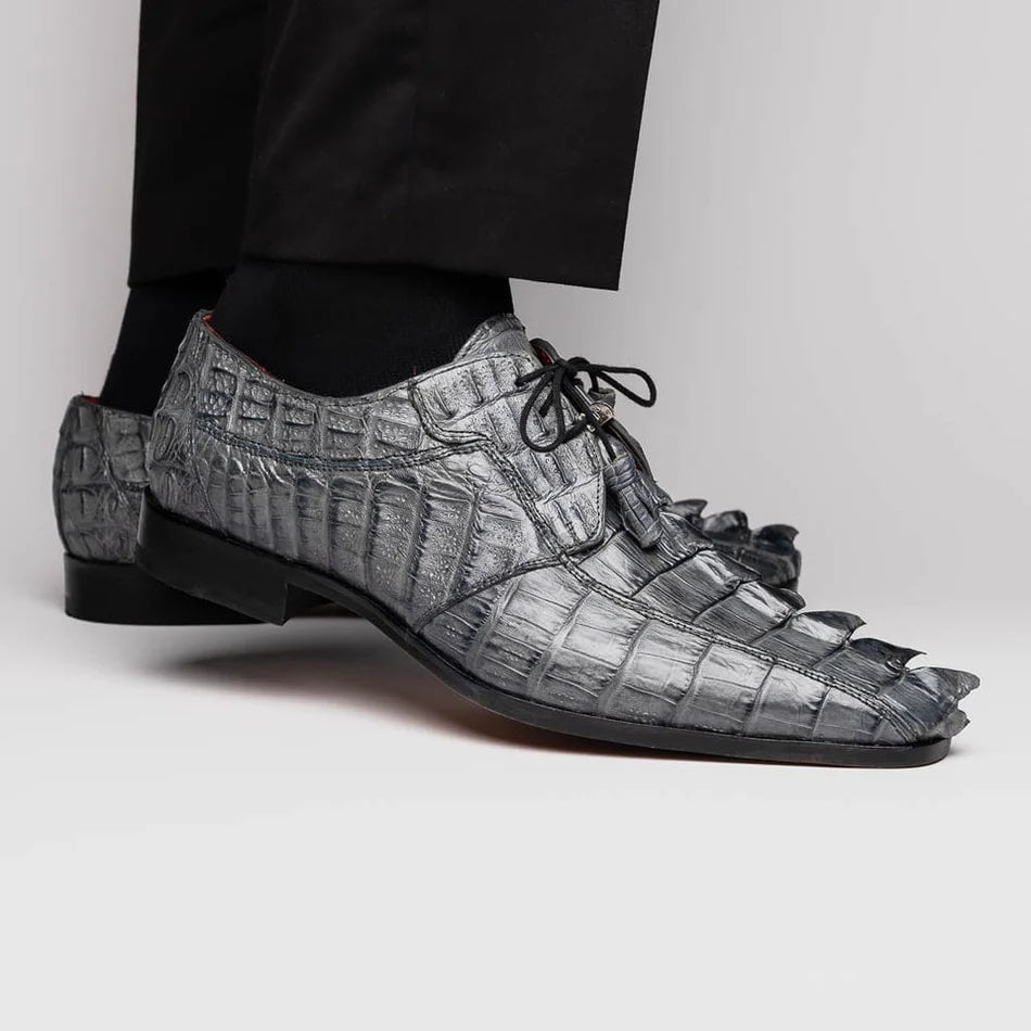Marco Di Milano Cancun Men's Shoes Gray Exotic Hornback Crocodile Skin Derby Oxfords - 9.5