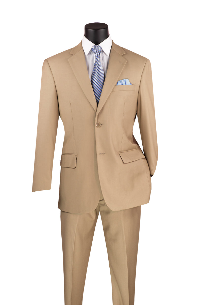 Nola Collection - Light Beige Regular Fit 2 Piece Suit Flat Front Pants with 2″ Elastic Waistband - Light Beige