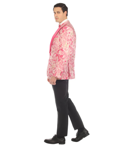 Men’s Drake Fuchsia Floral Tuxedo Blazer – Slim Fit Peak Lapel 1 Button Prom Dinner Jacket for Weddings & Formal Events