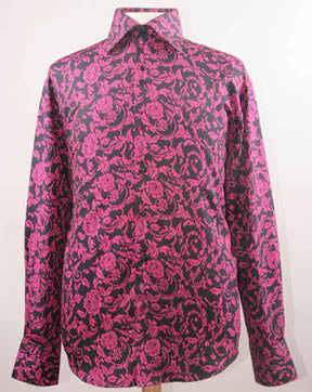 "Fancy Floral Men's Sports Shirt - Regular Fit, Black & Fuchsia" - M