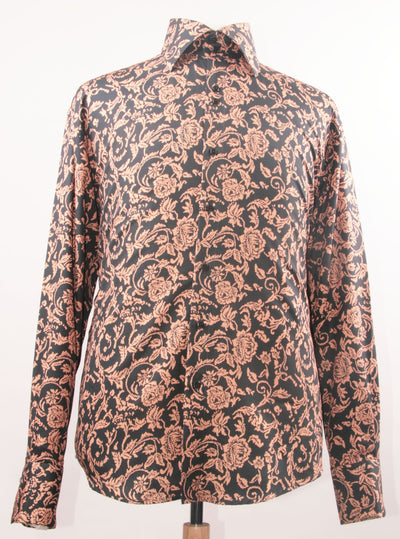 "Floral Pattern Men's Sports Shirt - Regular Fit, Black & Gold"