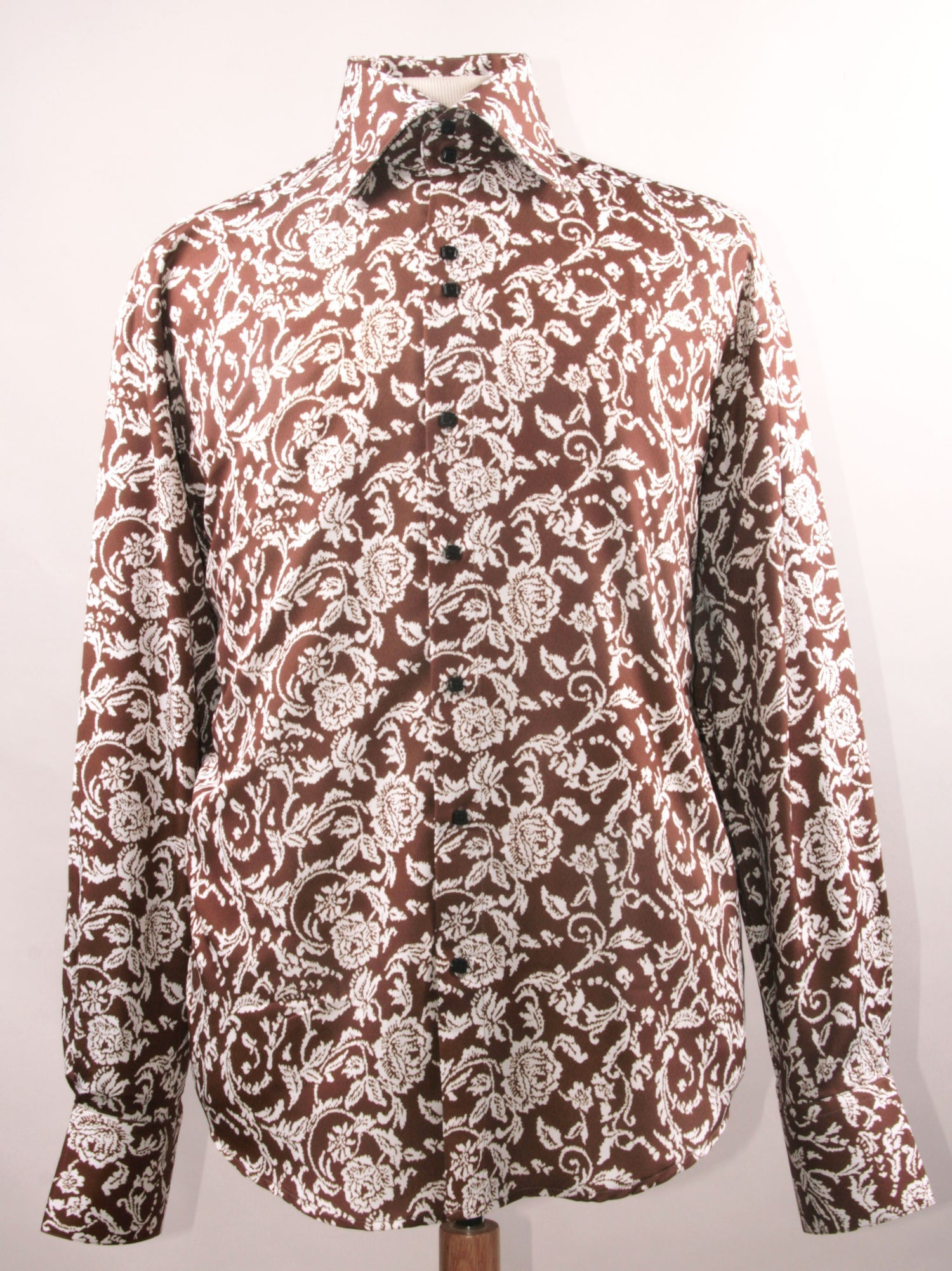 "Floral Pattern Men's Regular Fit Sports Shirt - Brown & White" - M