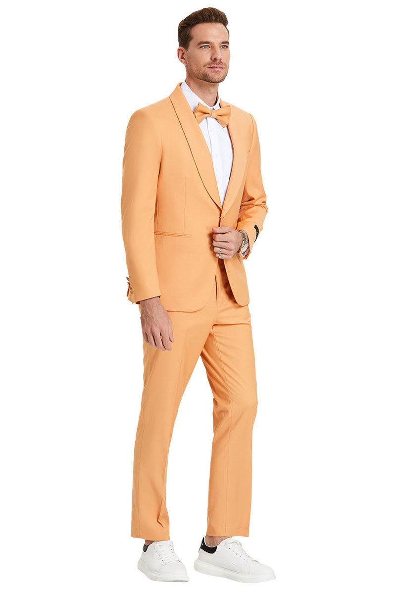 "Tangerine Orange Men's Wedding Suit - One Button Shawl Lapel Dinner Jacket" - 34 Short