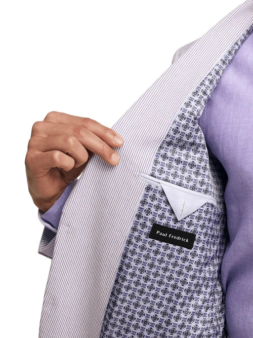 Mens Lavender Seersucker Suit Blazer + Pants Cotton Fabric - Summer Fabric in Purple color