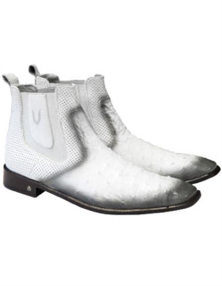Men's Faded White Vestigium Boots Genuine Ostrich Chelsea Boots - 6.0 Standard / D / Medium