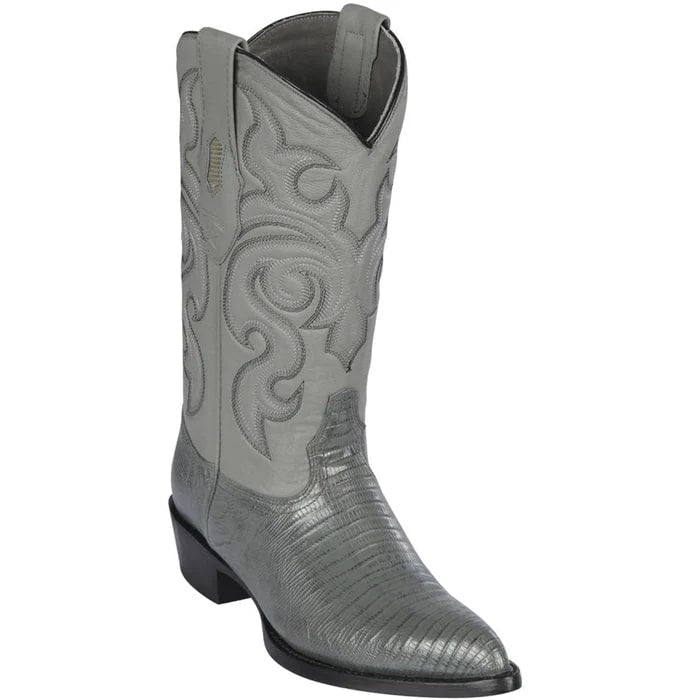 Los Altos Boots - Mens Dress Cowboy Boot - Low Priced Grey Teju Lizard Boots- in Grey - 6