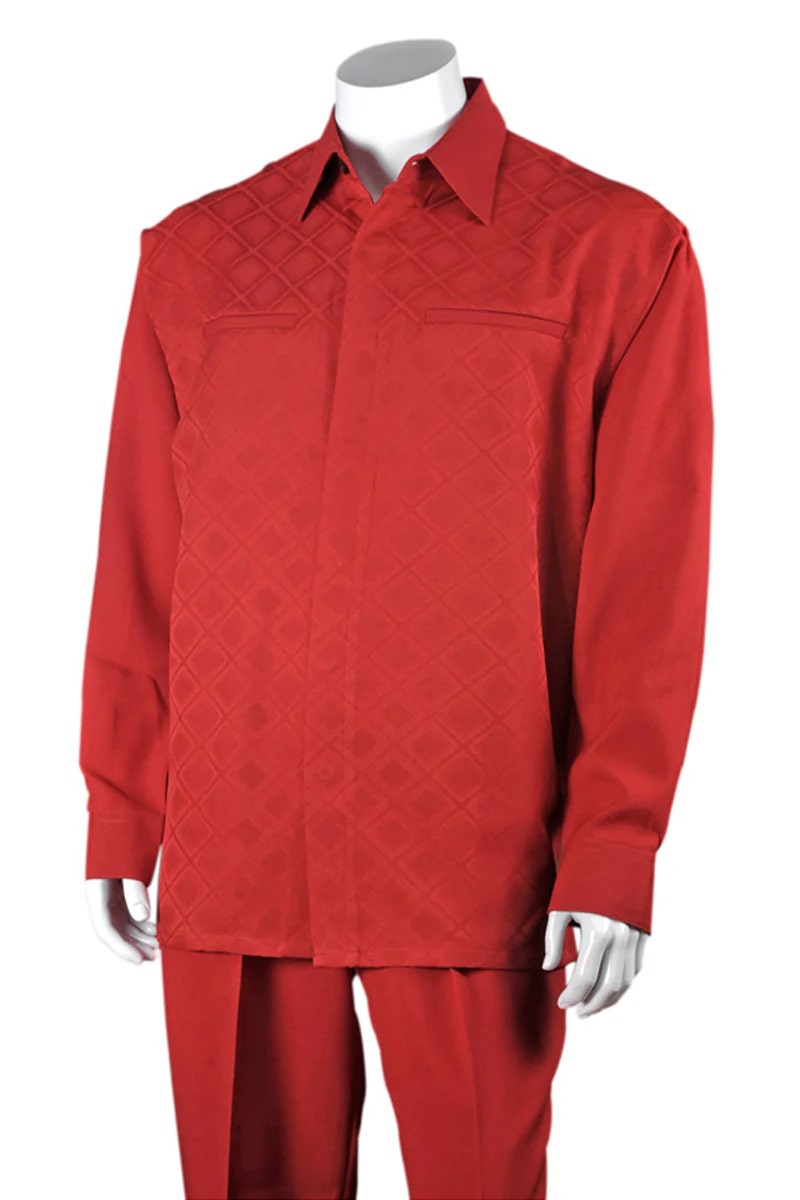 Mens Long Sleeve Diamond Plaid Walking Suit in Red - S
