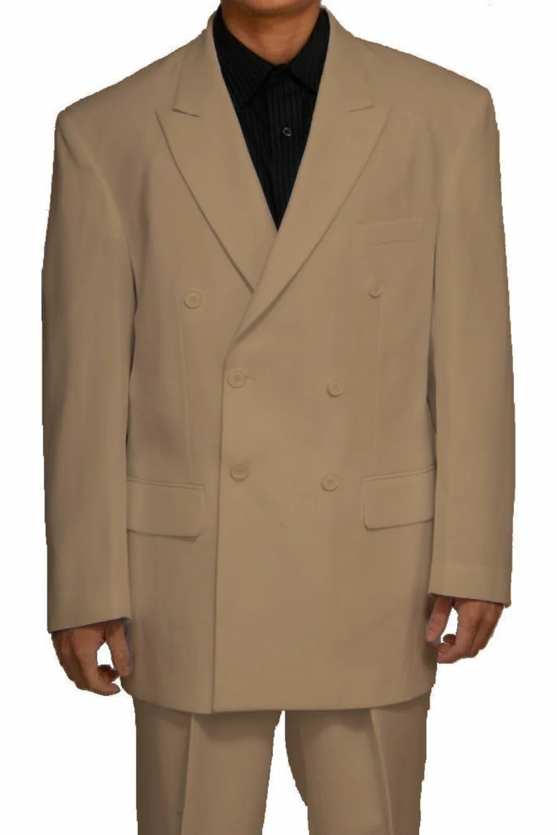 Mens Double Breasted Polyester Fashion Suit in Tan - 38 Short Jacket+32 Waist Adjustable 28to34)(Height: 5 4 to5 7 )(Neck 15-16.5)S-M)