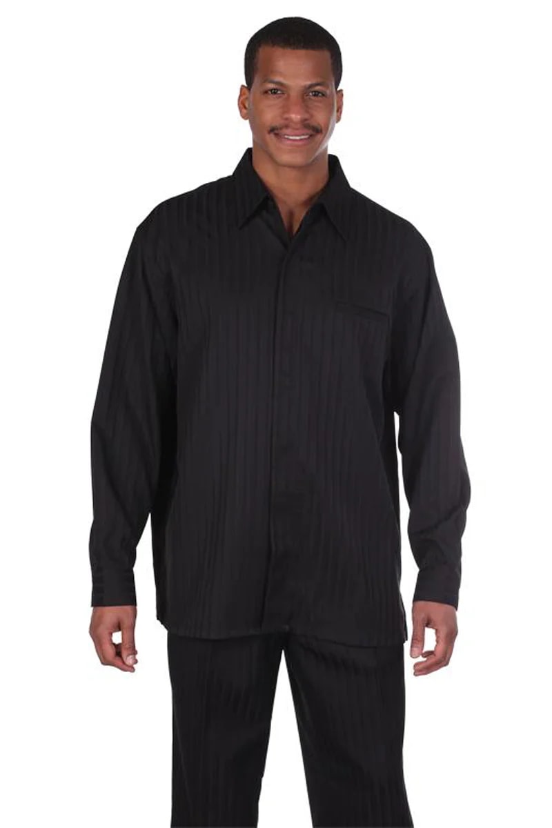 Mens Tone on Tone Pinstripe Leisure Set Walking Suit in Black - S