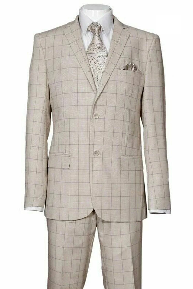 Mens 2 Button Modern Fit Plaid Suit in Tan - 38 Short Jacket+32 Waist Adjustable 28to34)(Height: 5 4 to5 7 )(Neck 15-16.5)S-M)