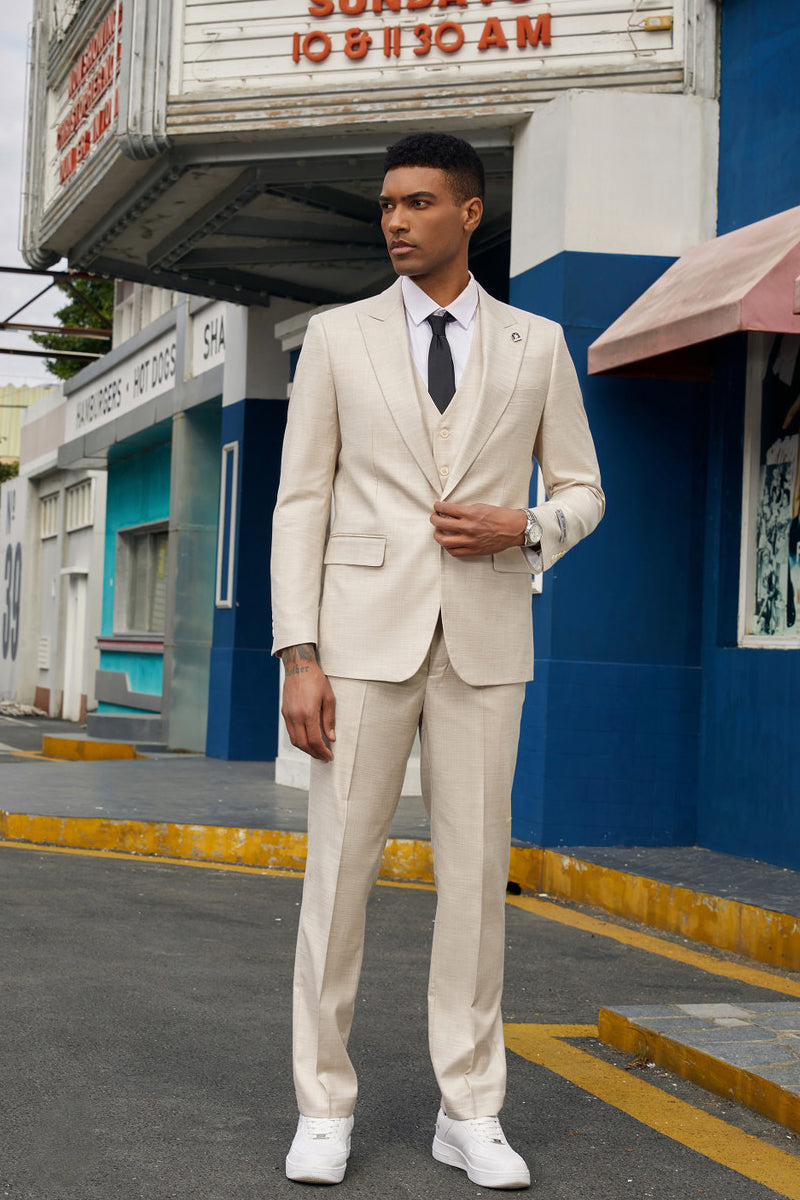 "Mens Stacy Adams Suit - Stacy Adams Suit Men's Summer Suit - Vested Peak Lapel in Light Tan" - 34 Short