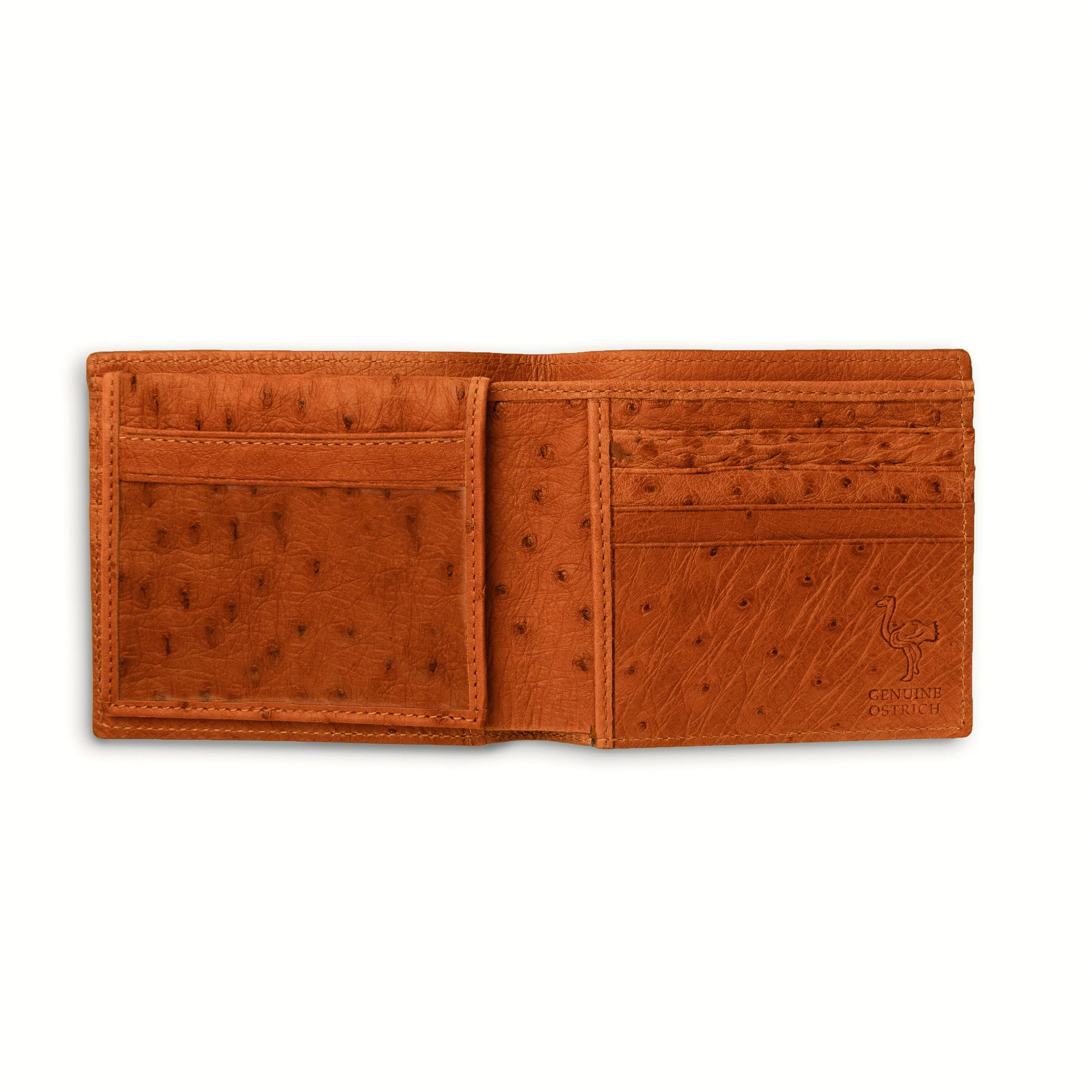 Mens Full Ostrich Quill Billfold Wallet in Cognac - Cognac