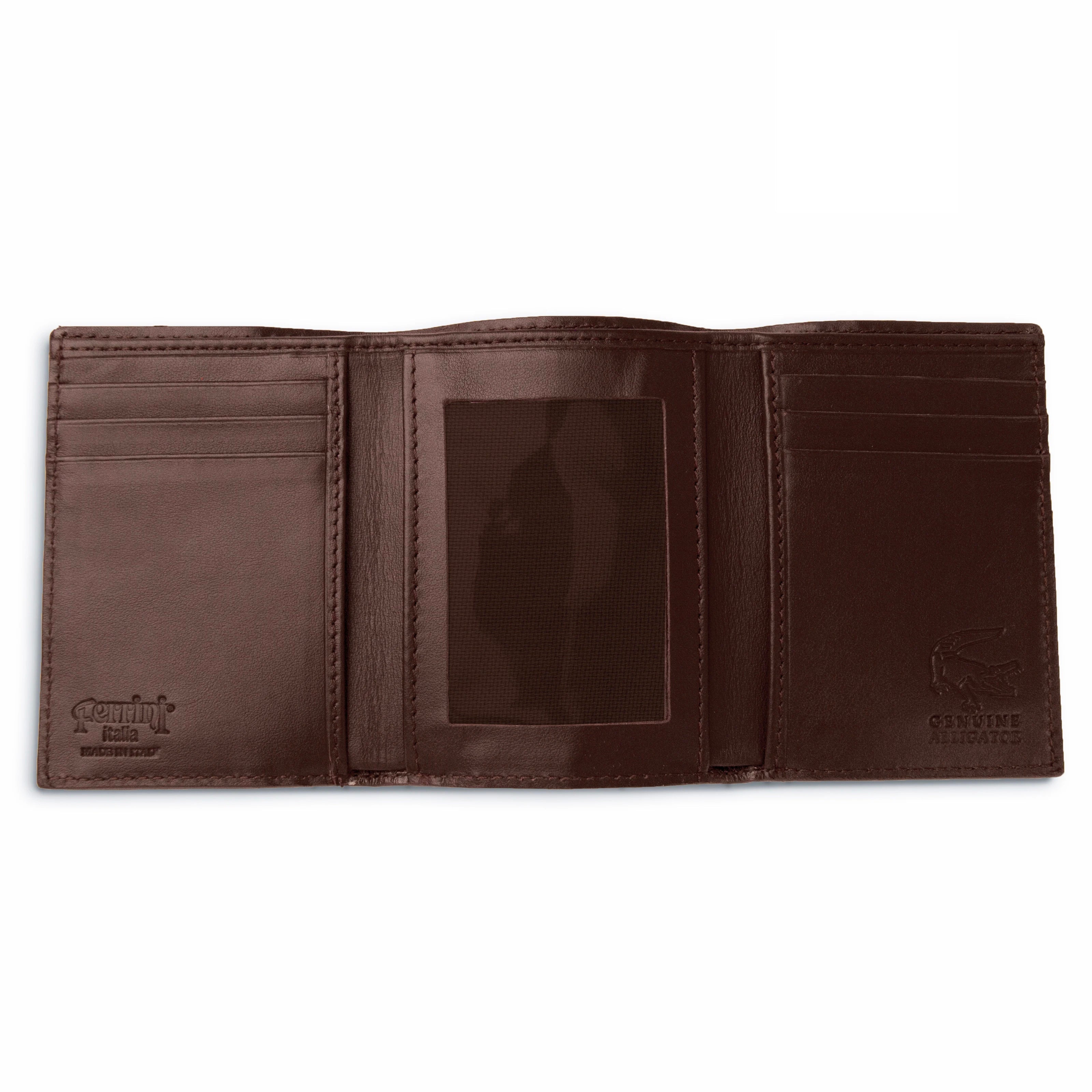 Mens Alligator Trifold Wallet in Brown - Brown