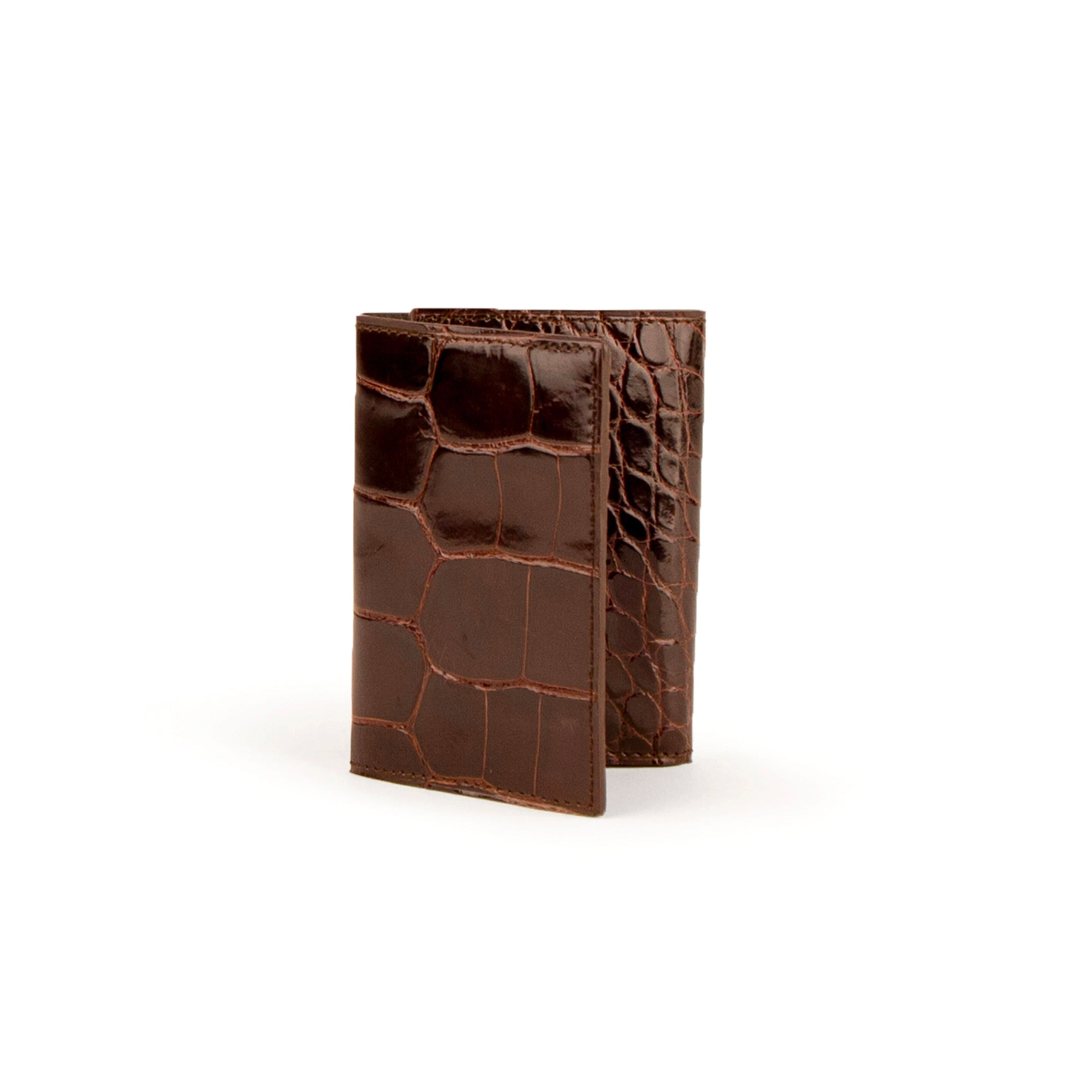 Mens Alligator Trifold Wallet in Brown - Brown