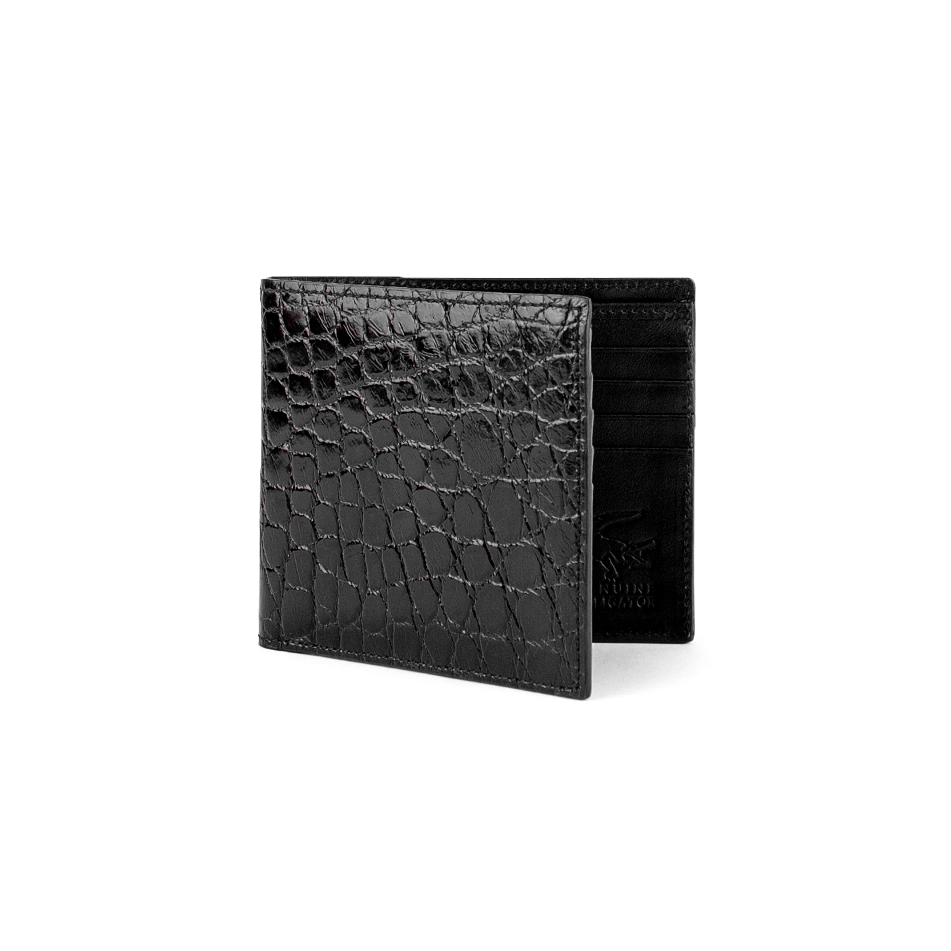 Mens Alligator Billfold Wallet in Black - Black