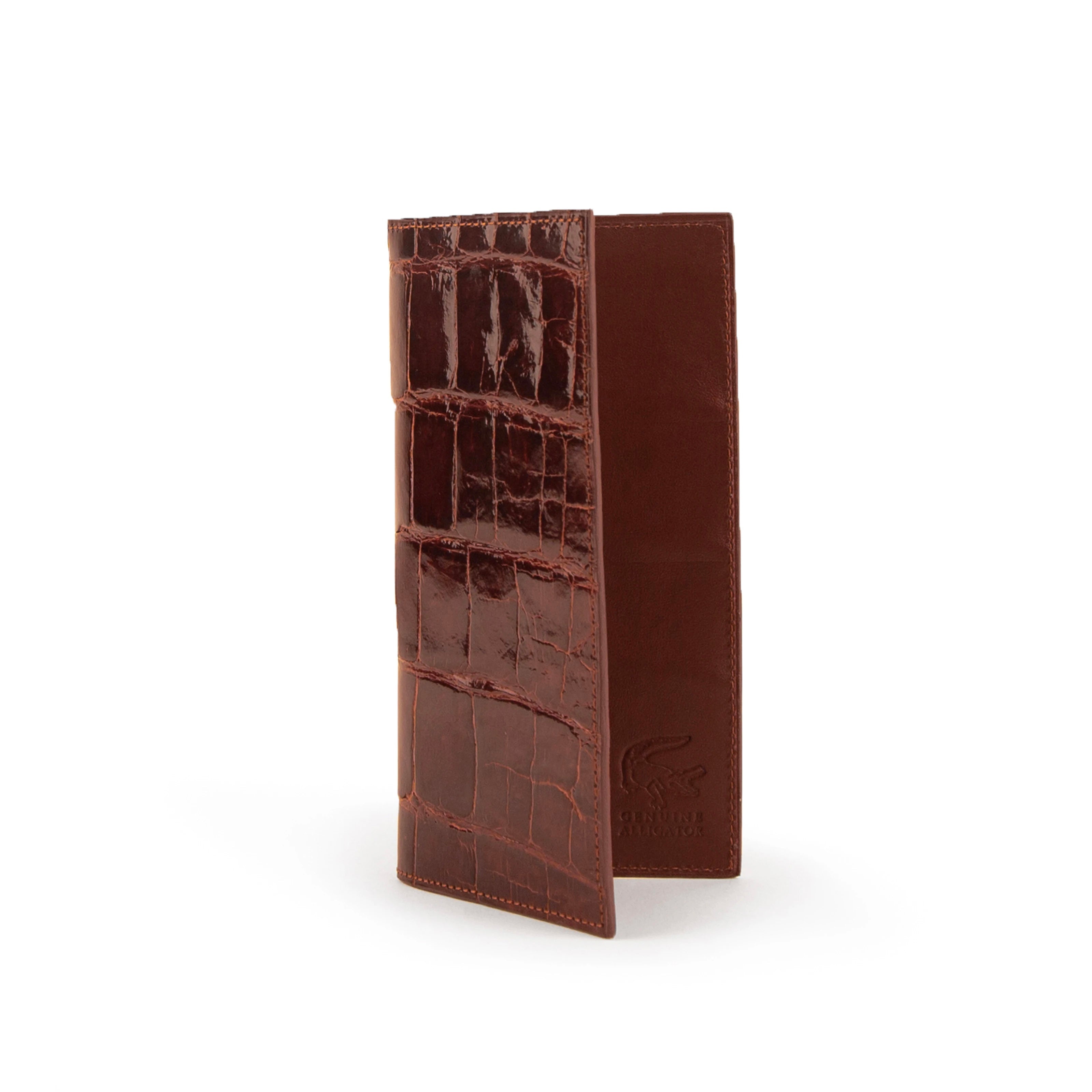 Alligator Checkbook Holder in Cognac - Black