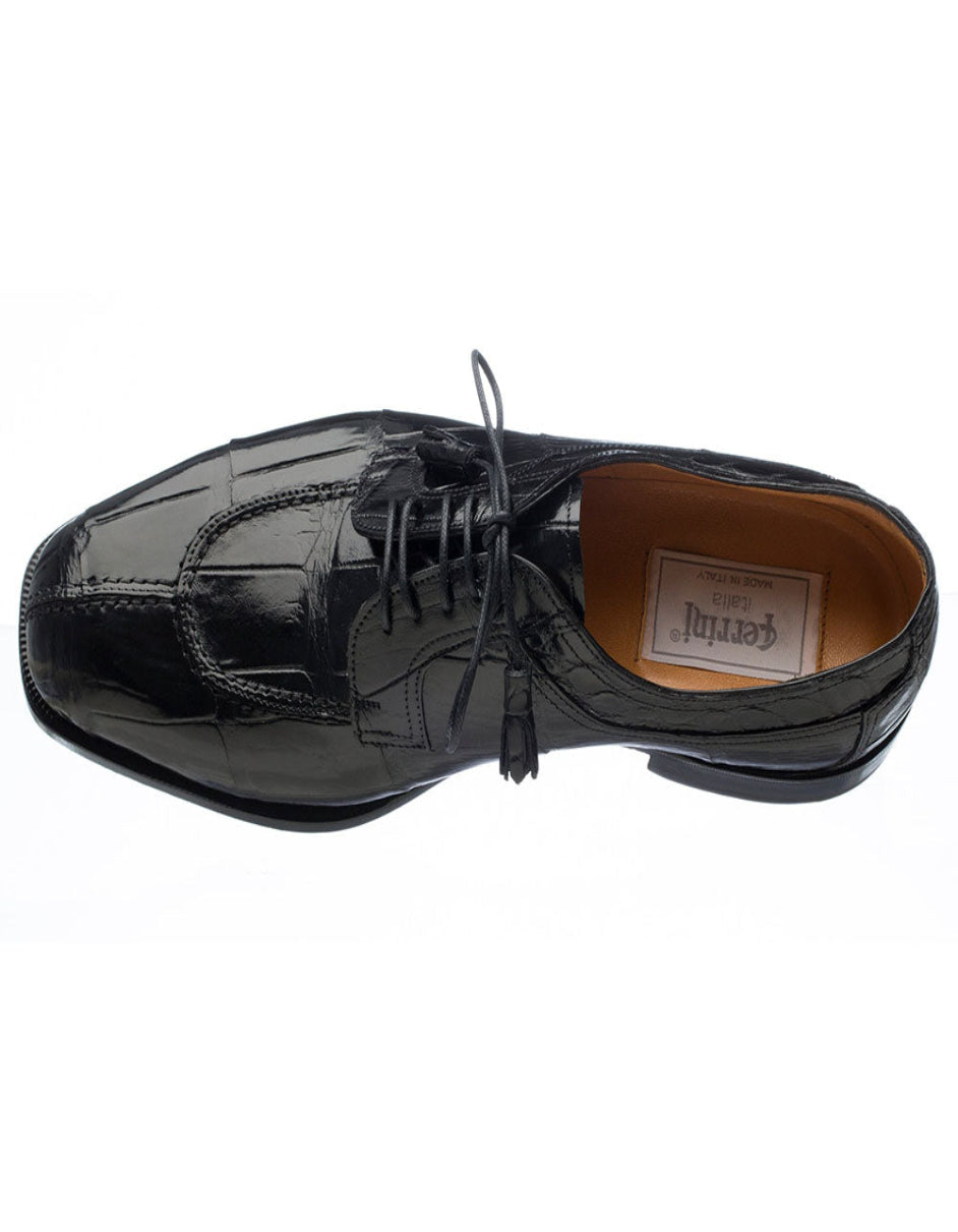 Ferrini Shoes - Mens Alligator Dress Shoe - Ferrini 3520 Belly Alligator Split Toe Black Shoes - 10M