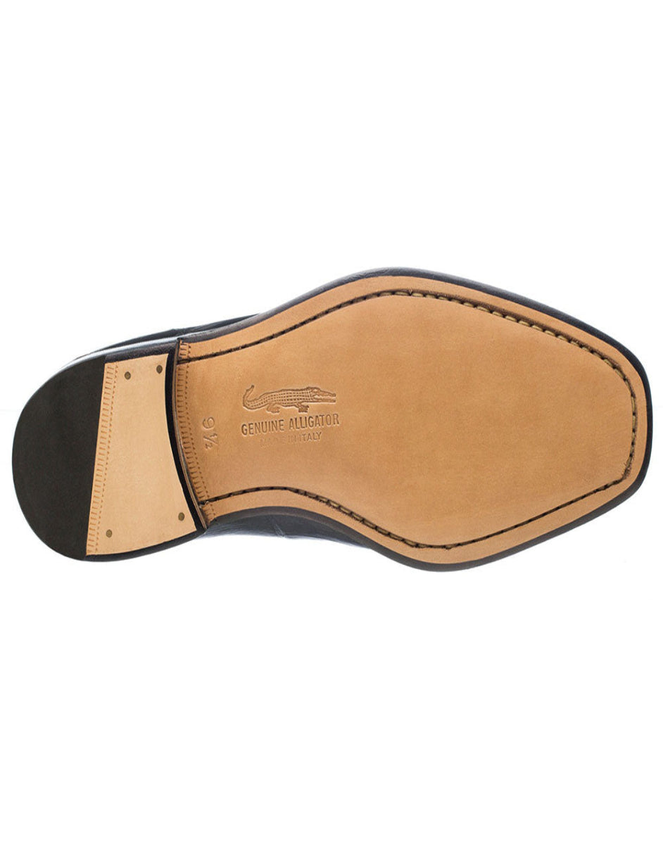 Ferrini Shoes - Mens Alligator Dress Shoe - Ferrini 3520 Belly Alligator Split Toe Black Shoes - 10M