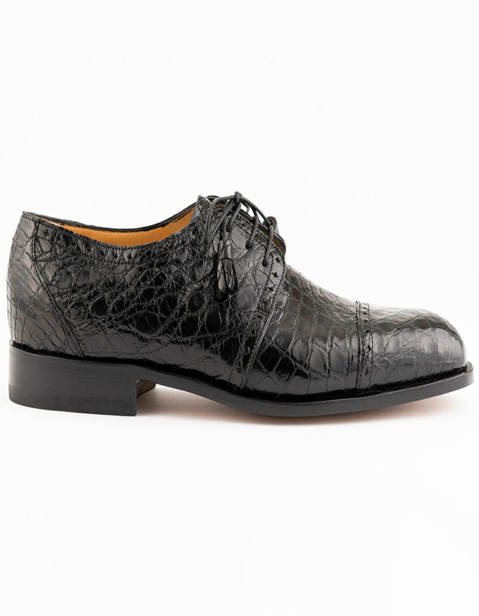 Ferrini Shoes - Mens Alligator Dress Shoe - Ferrini 3798 Alligator Cap Toe Shoes Black - 9M