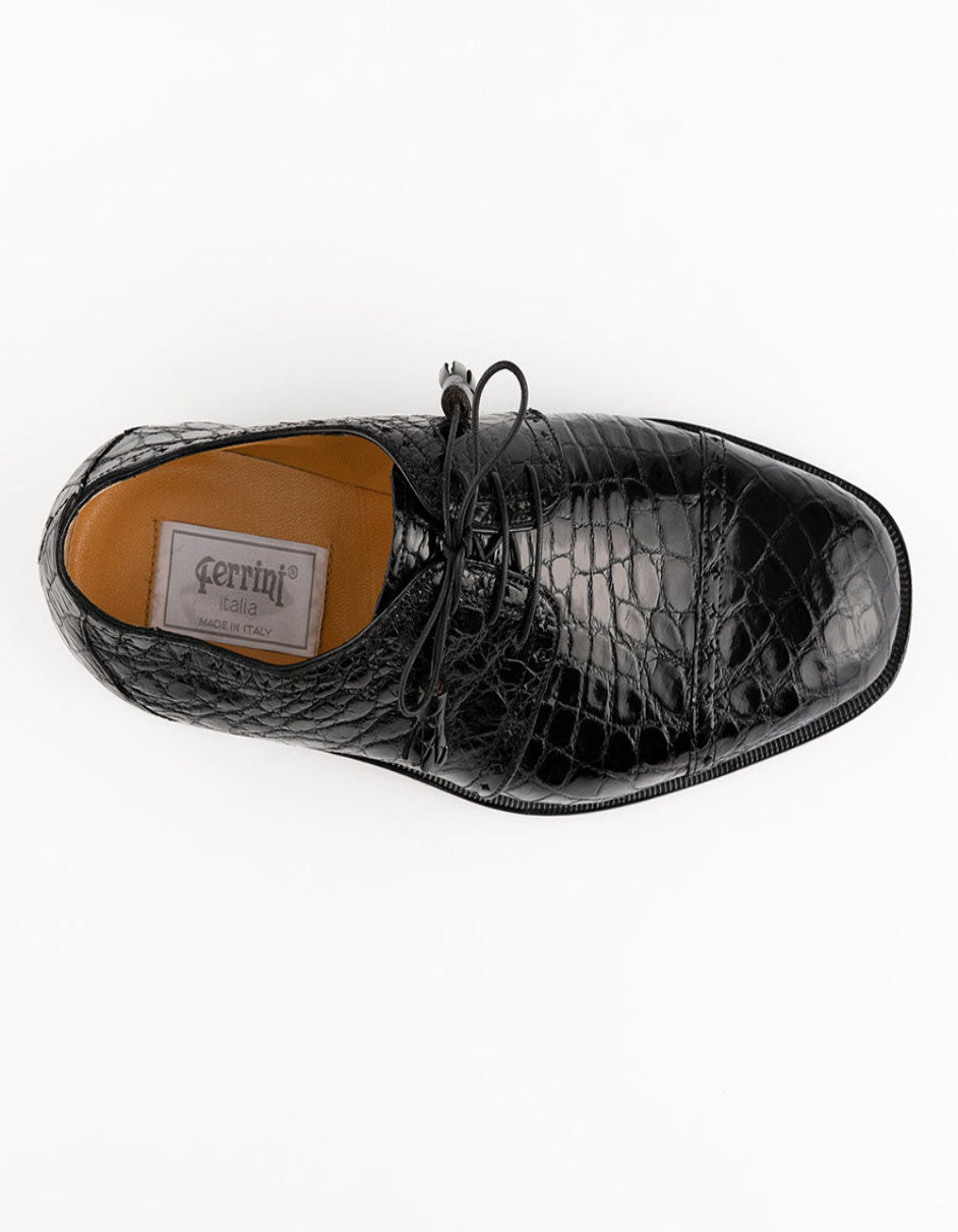 Ferrini Shoes - Mens Alligator Dress Shoe - Ferrini 3798 Alligator Cap Toe Shoes Black - 9M