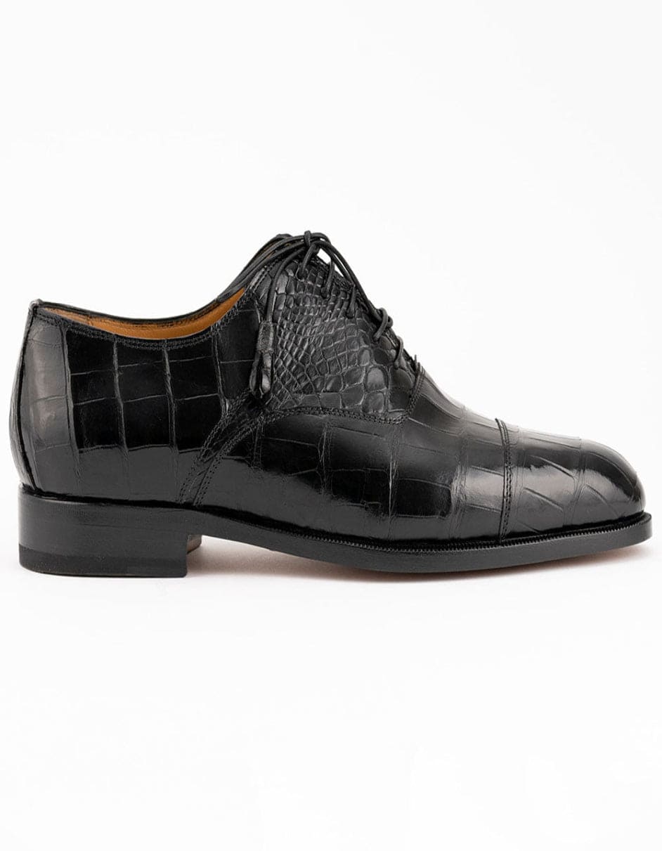 Ferrini Shoes - Mens Alligator Dress Shoe - Ferrini 4234 Alligator Cap Toe Shoes Black - 9M