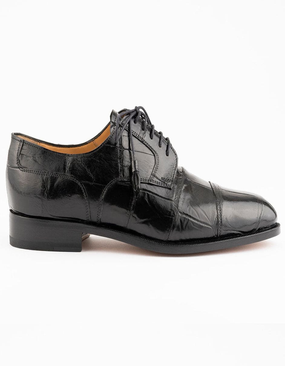 Ferrini Shoes - Mens Alligator Dress Shoe - Ferrini 4288 Belly Alligator Cap Toe Shoes Black - 9M