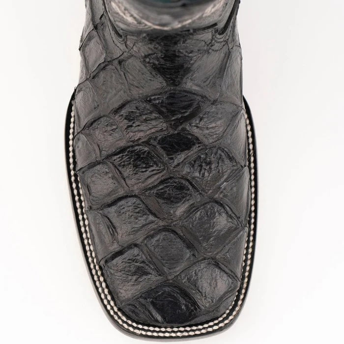 Ferinni Boot - Mens Dress Cowboy Boot - Ferrini Bronco Men's Print Pirarucu Fish Boots Handcrafted Black in Black Color - 8D