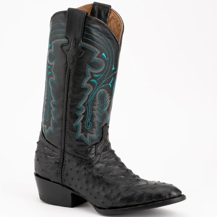 Ferinni Boot - Mens Dress Cowboy Boot - Ferrini Men's Colt Full Quill Ostrich Boots Handcrafted - Black in Black - 8D