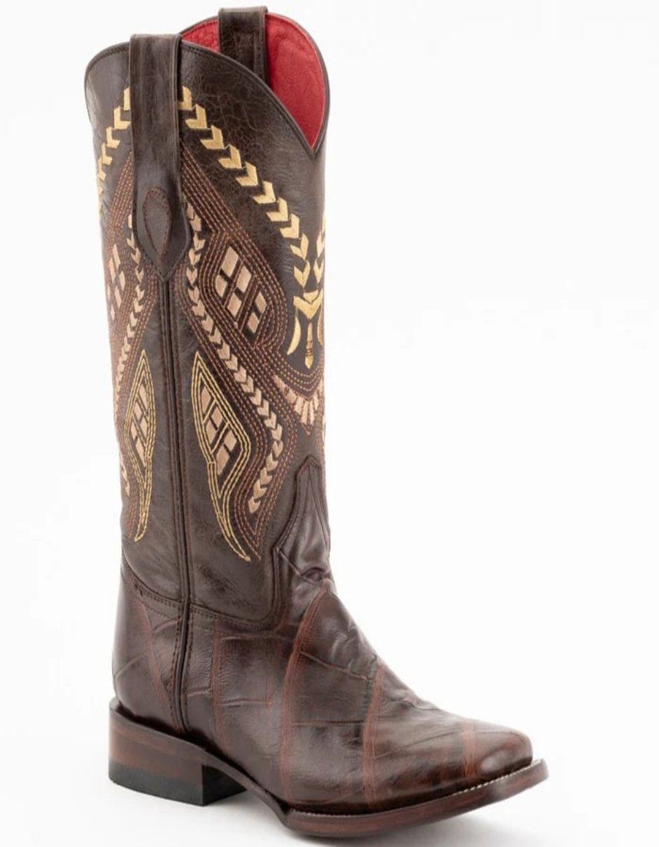 Ferrini Women's Jesse Square Toe Boots Alligator Print - Chocolate - 8.5D