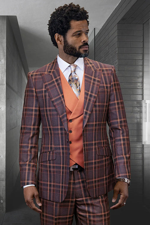 Statement Mens 100% Wool 3-Piece Suit Vibrant Color Contrast Modern Fit