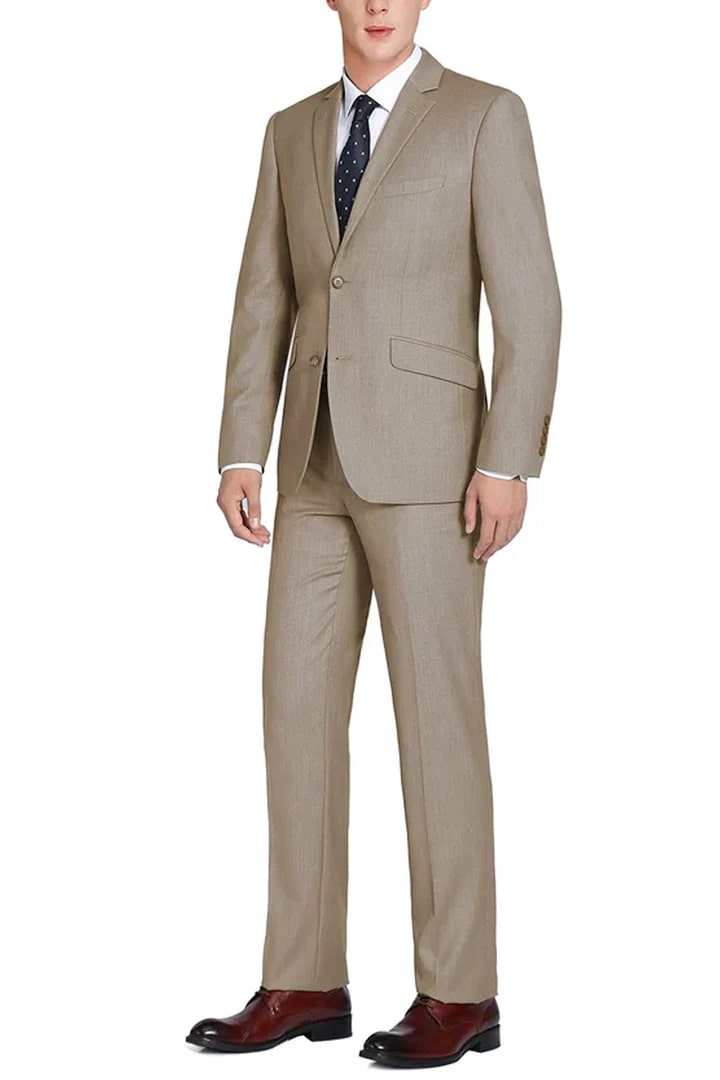 Cheap Suit - Mens Basic Two Button Classic Fit Taupe Suit With Optional Vest - 38 Short Jacket+32 Waist Adjustable 28to34)(Height: 5 4 to5 7 )(Neck 15-16.5)S-M)