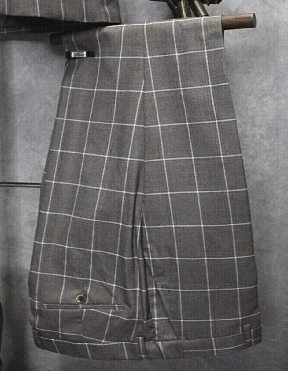 Mens One Button Peak Lapel Plaid Pattern Suit White - Coat Size 38