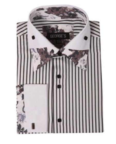 Men's High Collar Club Black Stripe Floral Shirts