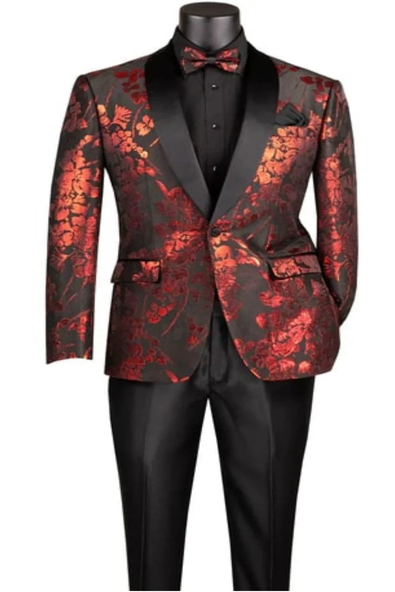 Floral Fusion Red Tuxedo Jacket Separates - Coat Size 38