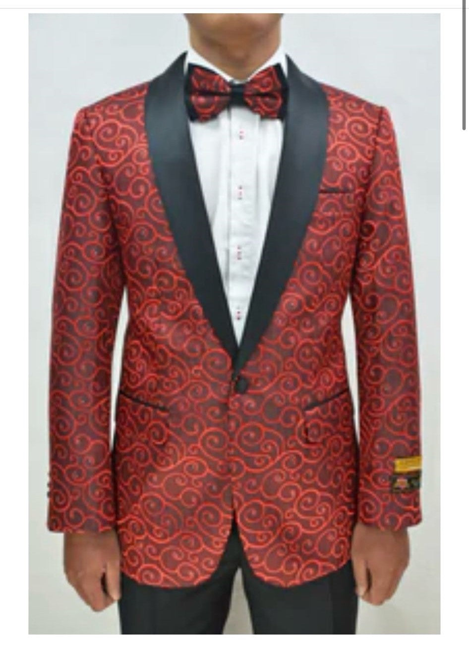 Red and Tuxedo Black Suit – Mens Formal Blazer with Satin Shawl Lapel - 36 Short