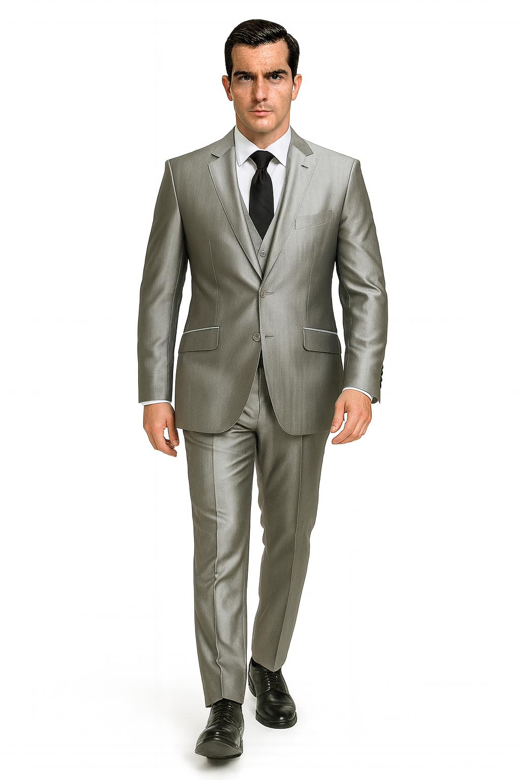 Sateen Metallic Shiny Men's 2 Button Silver Slim Fit Shark Skin Suit Tuxedo looking Men's Sharkskin Suit - Coat Size 38
