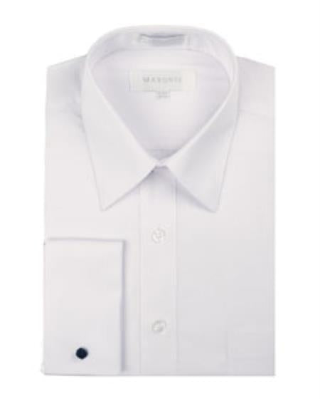 White Pointed Collar French Cuff Men's Dress Shirt