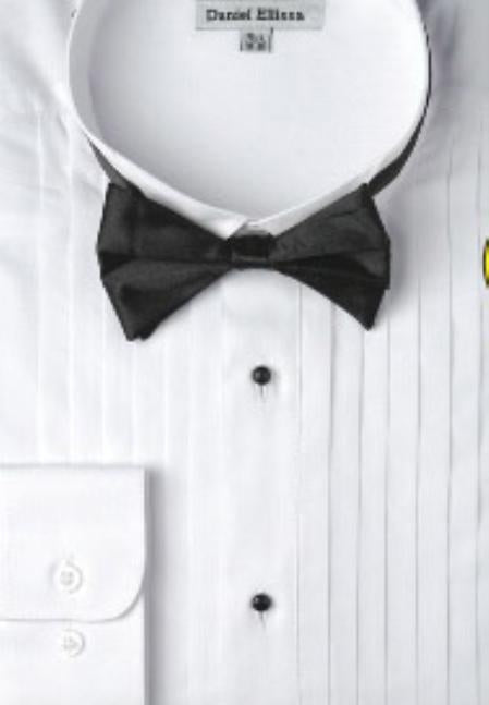 Men's Basic Tuxedo Shirt With Bow Tie - Men's Neck Ties - Mens Dress Tie - Trendy Mens Ties - Small 14.5" Neck / 32-33 Sleeve